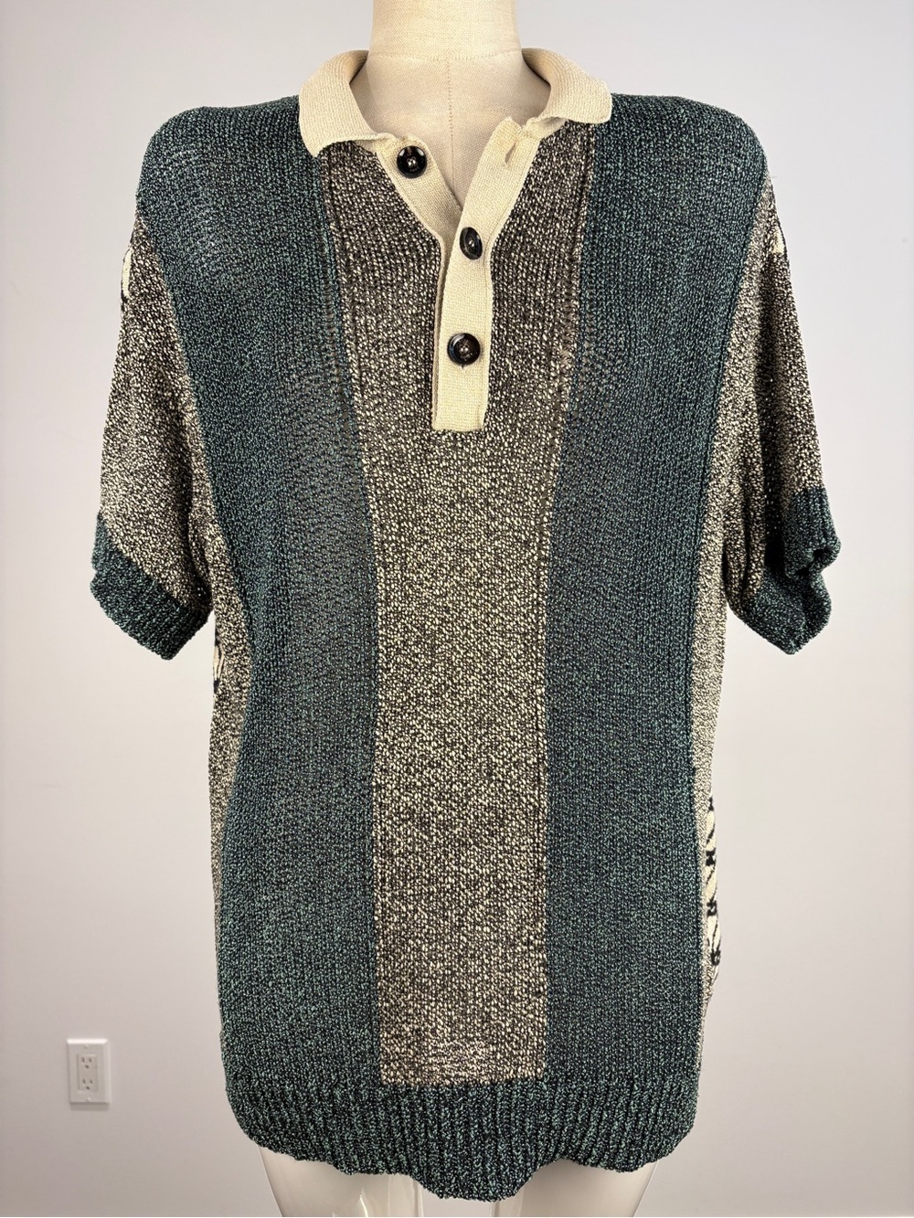 Zara S/S 2020 Collection 07 Tapestry Knit Polo Sweater - Gray/Black Textured M